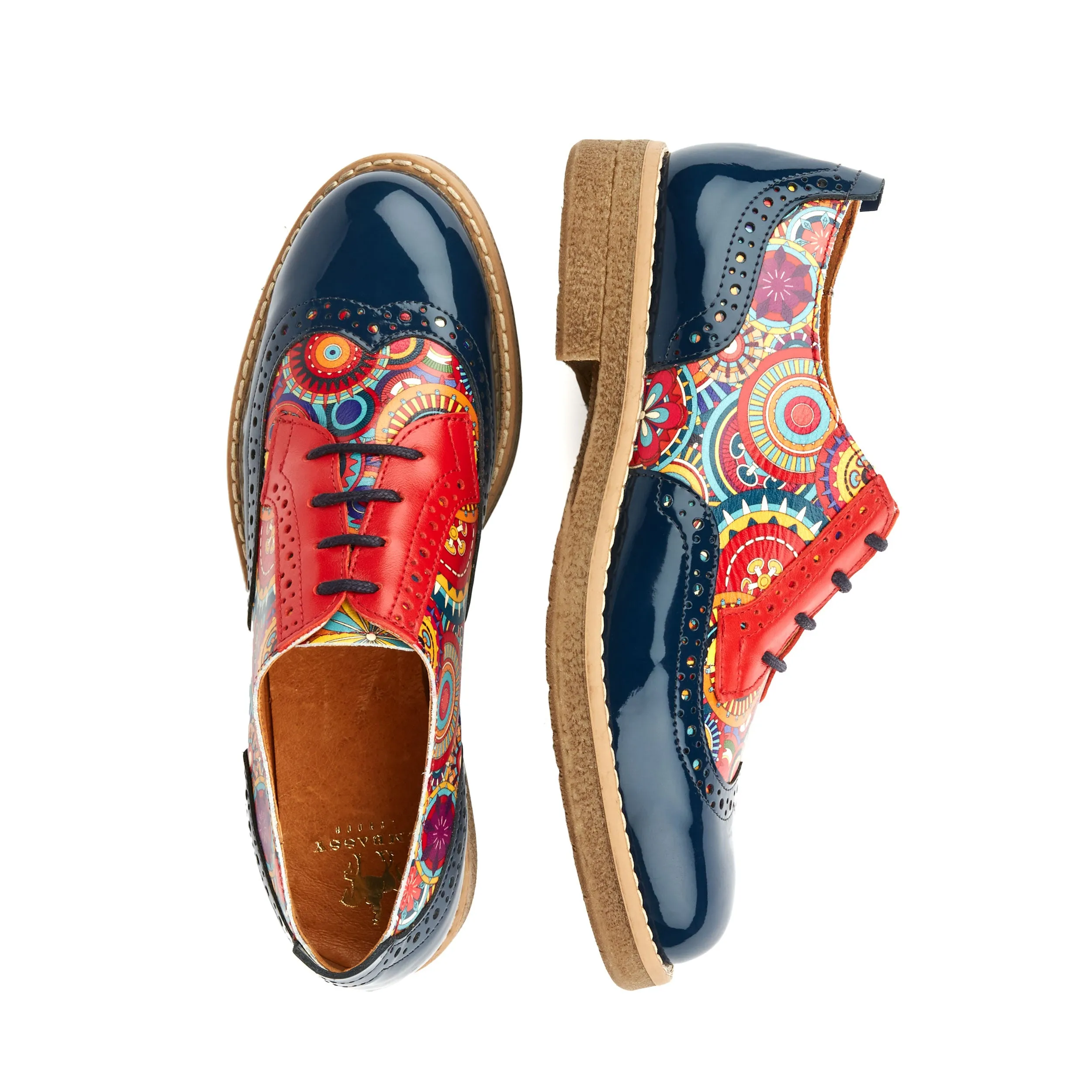 The Artist - Navy Multi - Women's derby leather shoe with brogue detailing