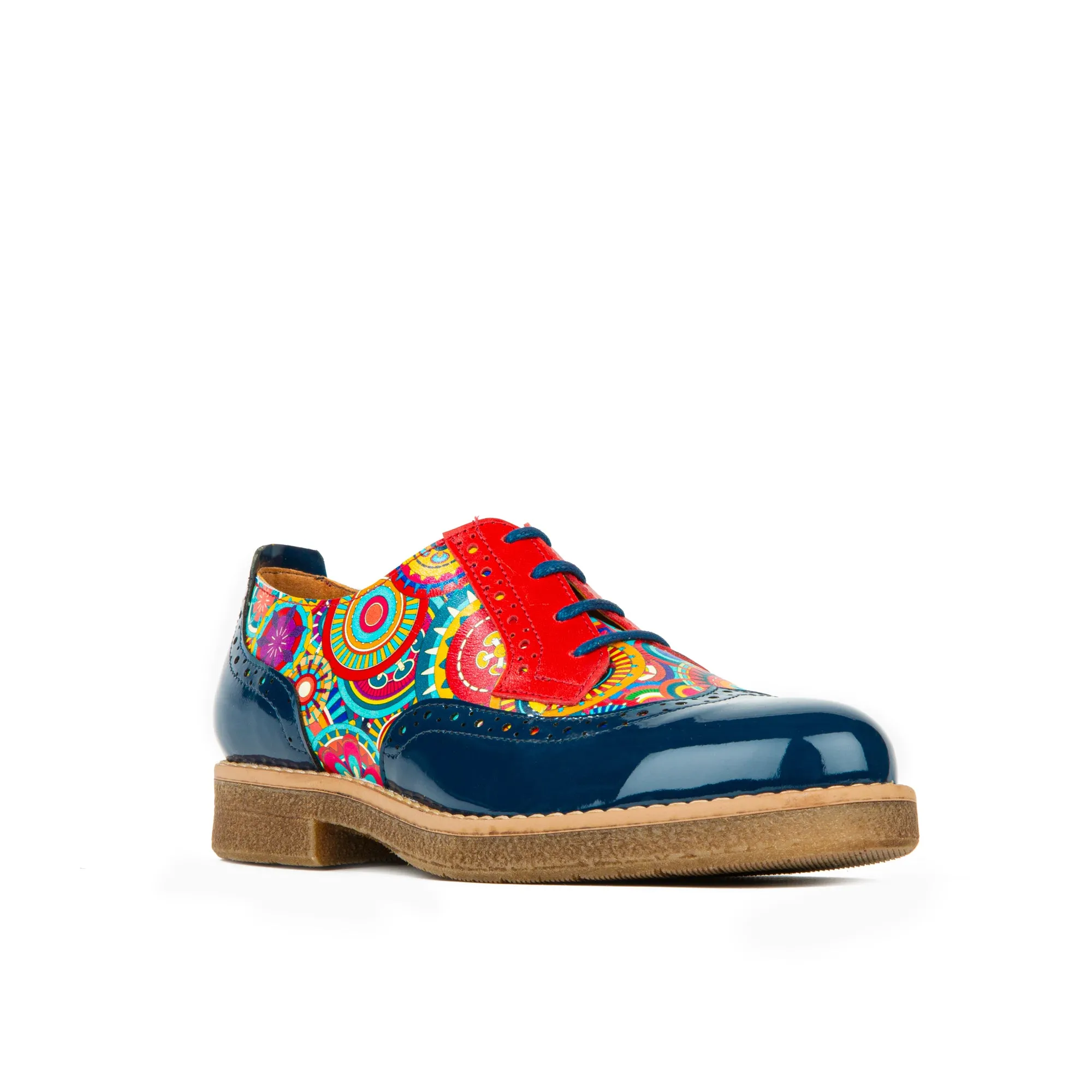 The Artist - Navy Multi - Women's derby leather shoe with brogue detailing