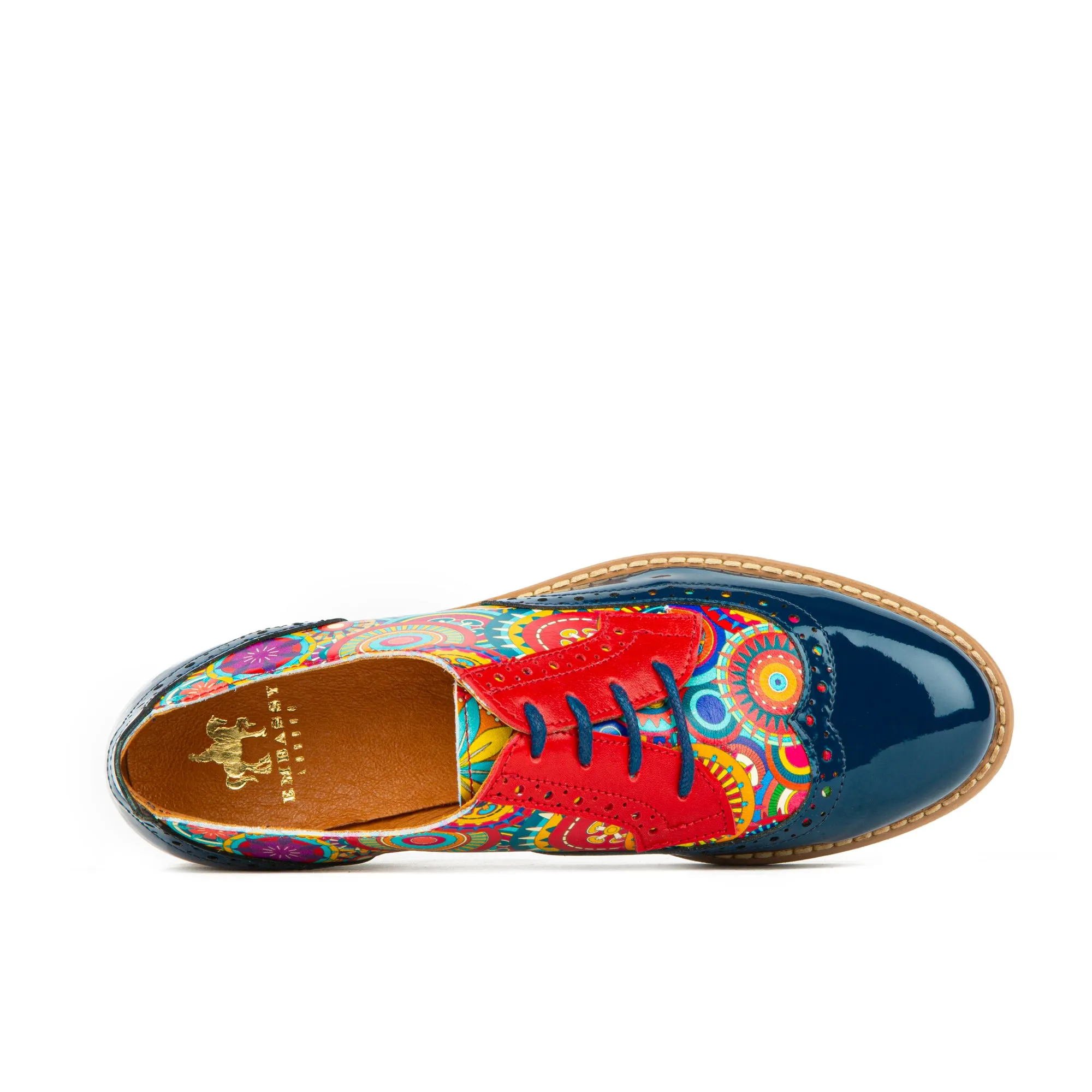 The Artist - Navy Multi - Women's derby leather shoe with brogue detailing