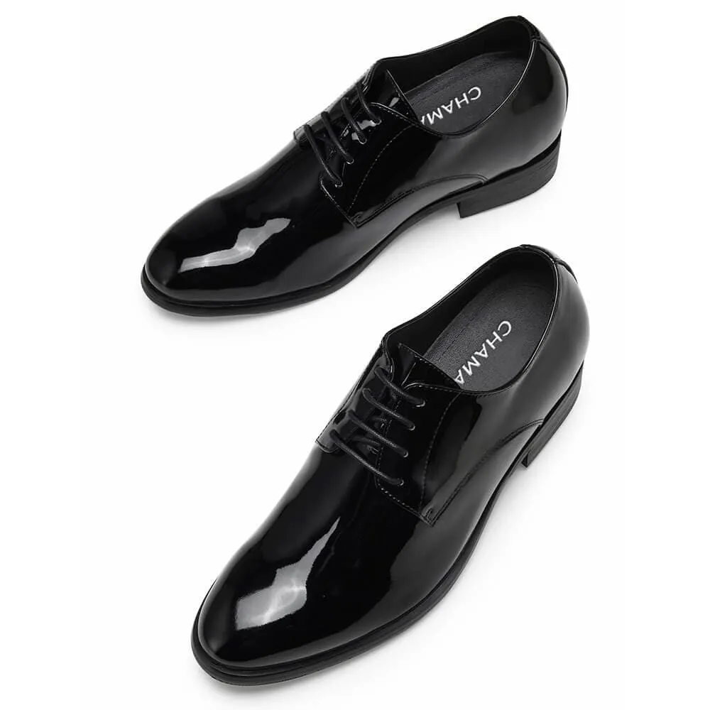 This item only ships to Europe - 8CM / 3.15 Inches - CMR CHAMARIPA Men's Derby Elevator Shoes Black Patent Leather High Heel Men Dress Shoes