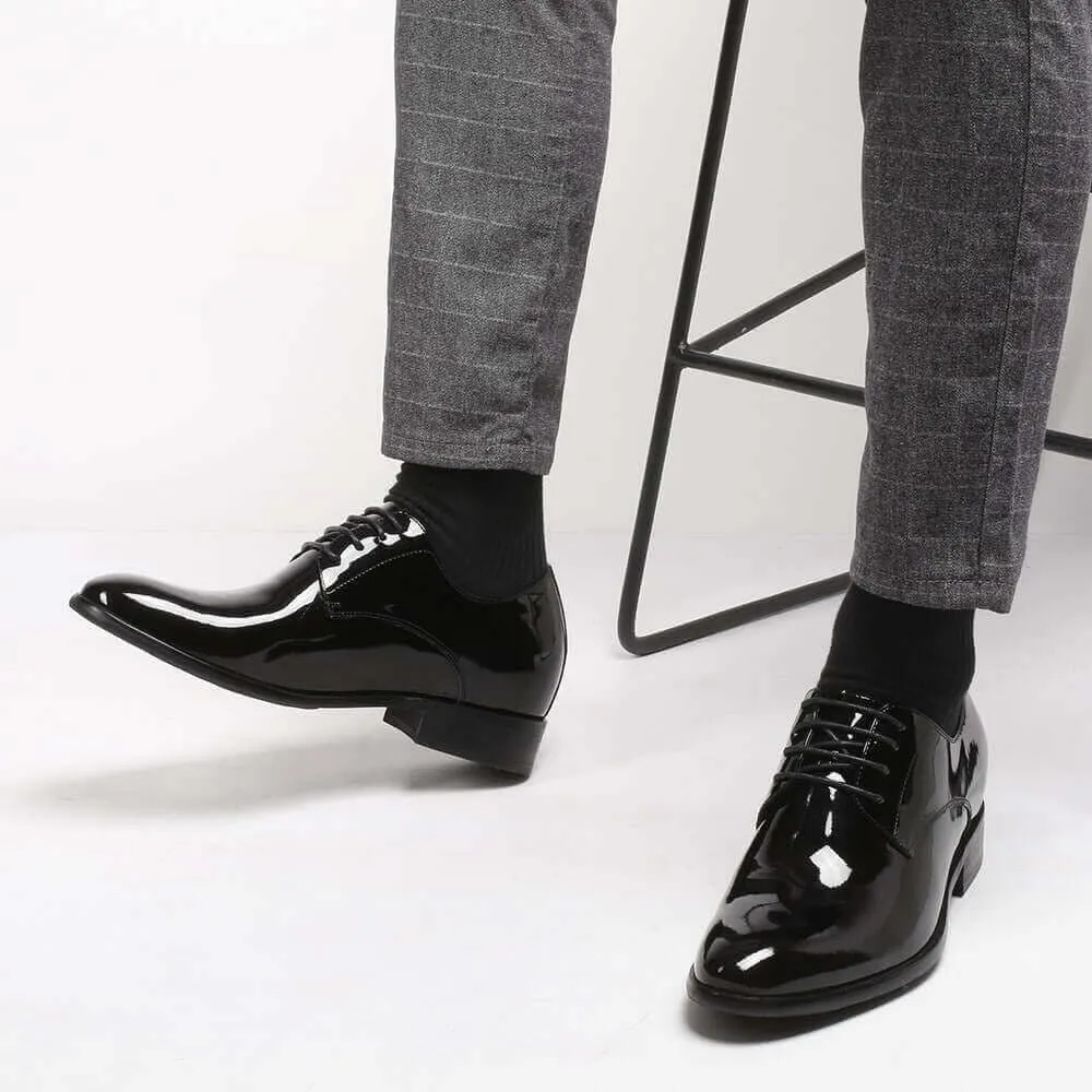 This item only ships to Europe - 8CM / 3.15 Inches - CMR CHAMARIPA Men's Derby Elevator Shoes Black Patent Leather High Heel Men Dress Shoes