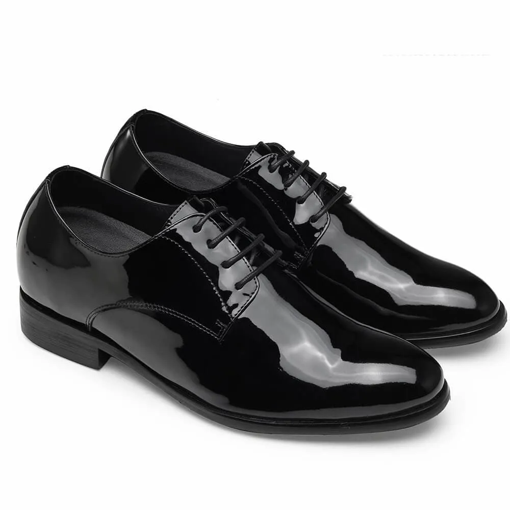 This item only ships to Europe - 8CM / 3.15 Inches - CMR CHAMARIPA Men's Derby Elevator Shoes Black Patent Leather High Heel Men Dress Shoes