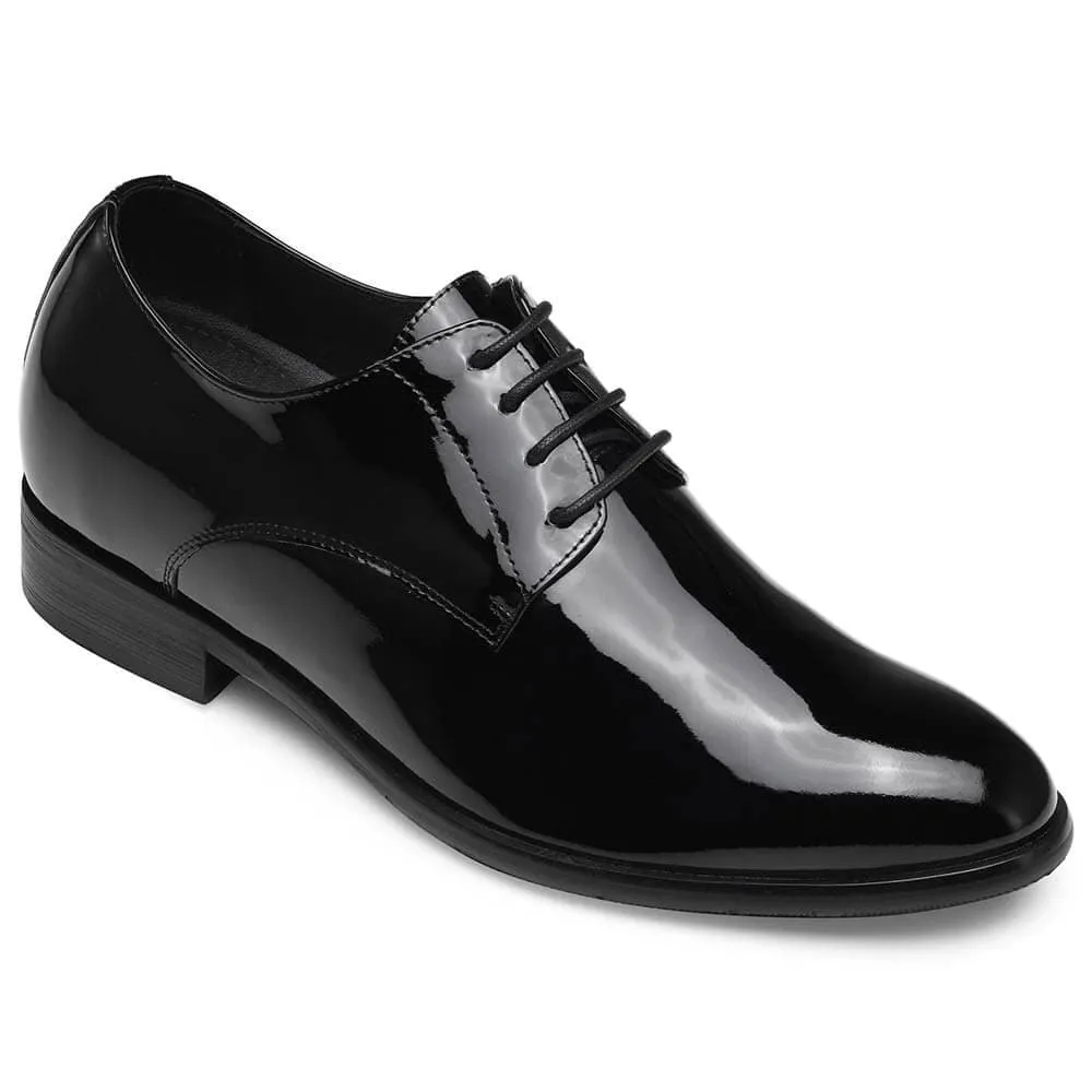 This item only ships to Europe - 8CM / 3.15 Inches - CMR CHAMARIPA Men's Derby Elevator Shoes Black Patent Leather High Heel Men Dress Shoes