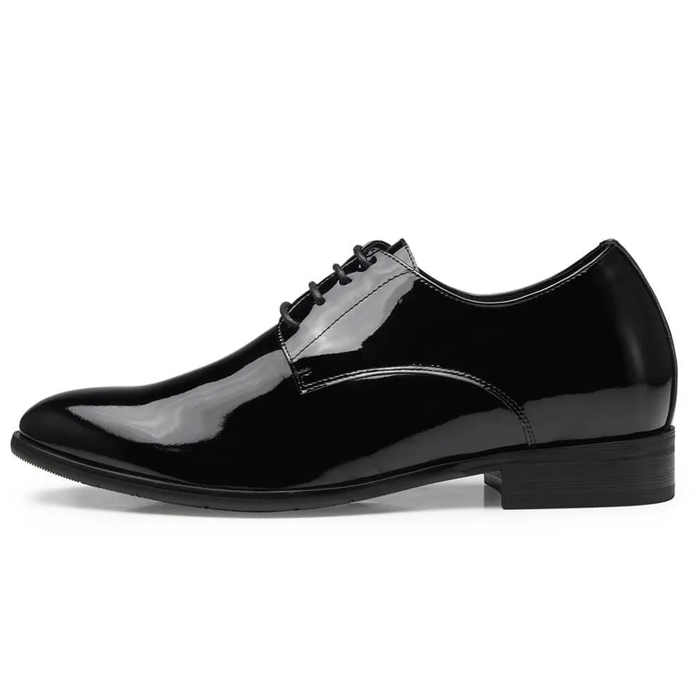 This item only ships to Europe - 8CM / 3.15 Inches - CMR CHAMARIPA Men's Derby Elevator Shoes Black Patent Leather High Heel Men Dress Shoes