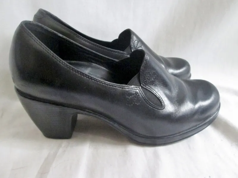 Womens DANSKO FLORAL Leather Clog Shoe Slip-On Loafer Moc Heel BLACK 7.5 Walking