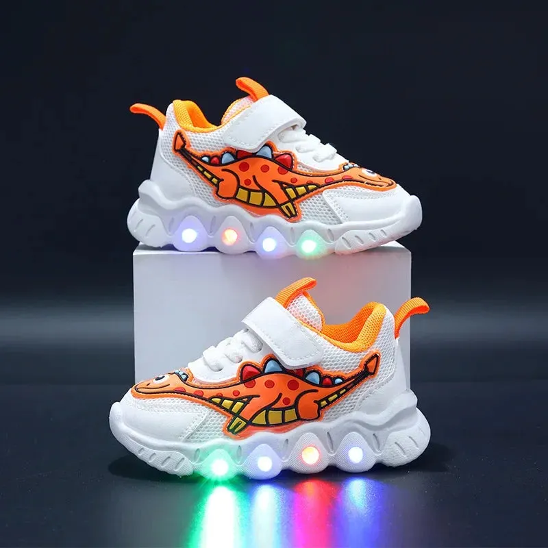 Zapatillas LED Kid Cartoon Dinosaur Boy Casual Sneaker Boy Kid Shoe Girl Mesh Breathable Shoe Baby Illuminated Shoe Tennis Shoes